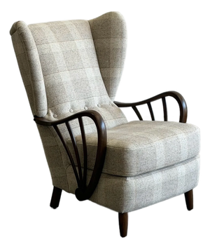 1970s Swedish Highback Lounge Chair in Plaid