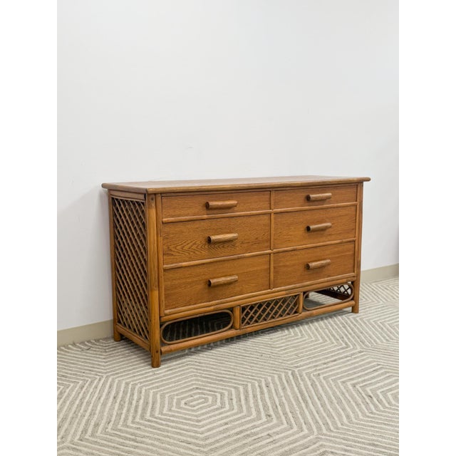 This delightful petite rattan 6-drawer dresser is a warm and beautifully detailed coastal and boho bedroom find. The...