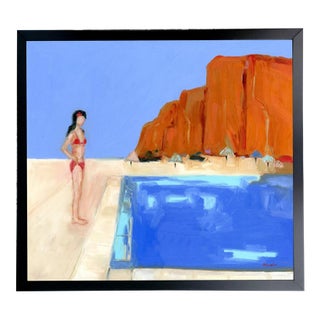 After David Hockney Abstract Poolside Beach Landscape Oil Painting by Alexandra Swistak For Sale
