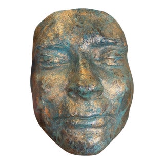 Patinated Bronze-Style Looking Ceramic Face Sculpture by Melinda, Signed 2008 For Sale