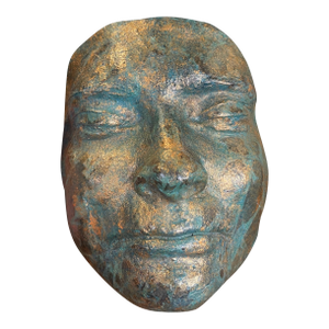 Patinated Bronze-Style Looking Ceramic Face Sculpture by Melinda, Signed 2008