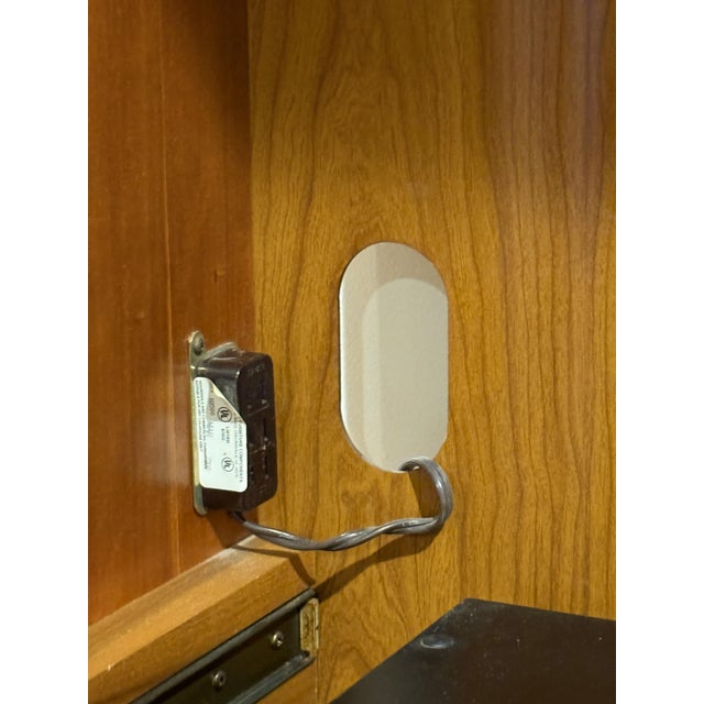 Brown 1990s Stanley Furniture Entertainment Armoire - 80" Tall Oak Media Cabinet With Sliding Doors, Built-in Outlets & Tv Cutout, Excellent Condition For Sale - Image 8 of 8