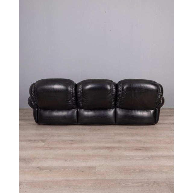 Mid-Century Modern Vintage Italian Three-Seater Sofa in Black Leather, 1970s For Sale - Image 3 of 18
