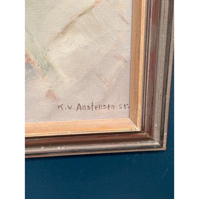 1950s Karl Vilhelm Anstensen, Coastal Scene with Sunbathing Nude Woman, 1957, Oil Painting on Canvas, Framed For Sale - Image 5 of 17