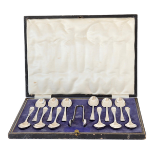 Early 1900s English Coffee Spoons W/ Sugar Tongs