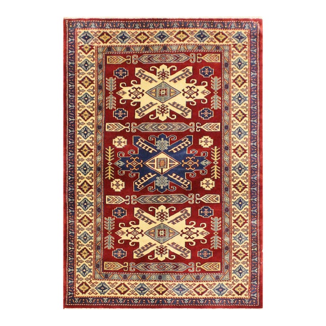 Shabby Chic Tribal Shirwan Red/Beige Wool Rug - 3'7''x5'8'' For Sale