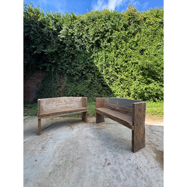 Primitive Rustic Farmhouse Reclaimed Barnwood Pew Bench 108 In. For Sale - Image 12 of 17