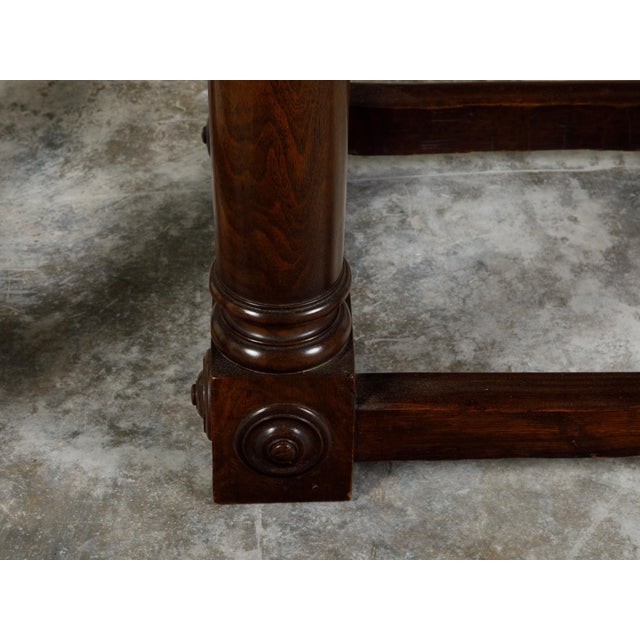 Italian Pair of Italian 19th Century Carved Walnut Console Tables with Doric Columns For Sale - Image 3 of 12