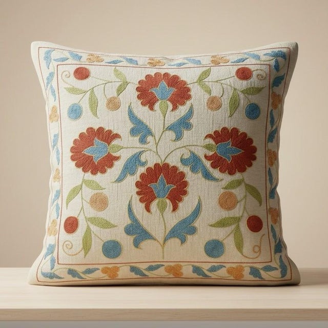 New Hand-Embroidered 100% Silk Cushion Cover – Authentic Uzbek Textile Art Elevate your home décor with this exquisite...