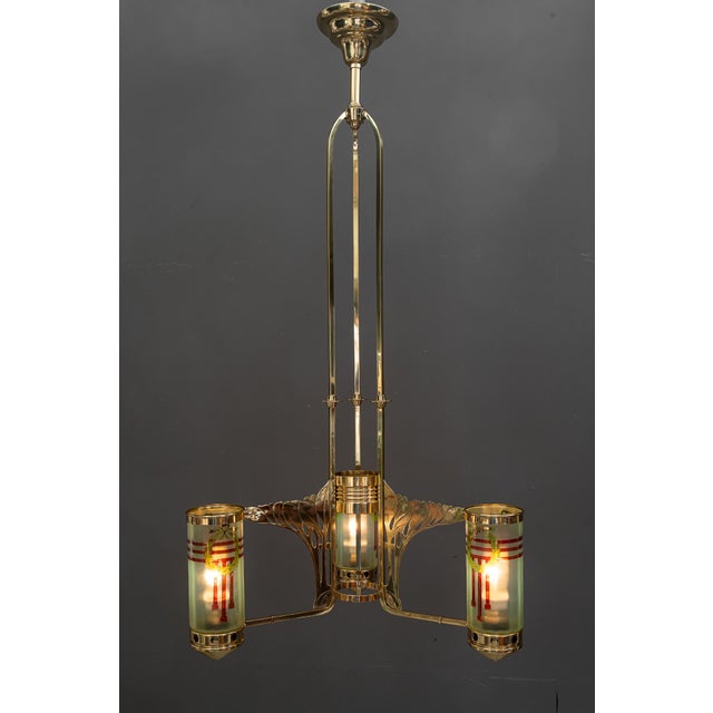 1900 - 1909 Jugendstil Chandelier with Painted Opaline Glass Shades, Vienna, 1908 For Sale - Image 5 of 18