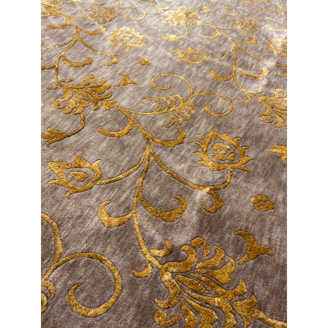 Textile 9ft X 12ft Floral Vine Pattern Wool + Silk Area Rug For Sale - Image 7 of 12