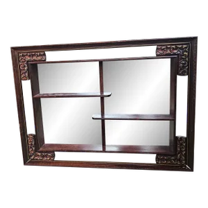 Chinese Carved and Lacquered Wood Framed Mirrored-Back Wall Etagere