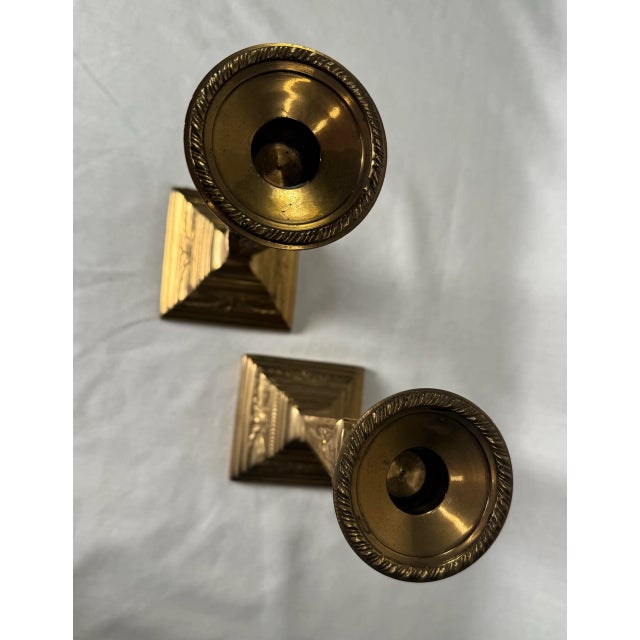 Pair of French Renaissance Solid Brass Candlesticks For Sale - Image 10 of 12