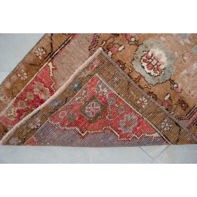 Taupe Vintage Turkish Small Rug Faded Pink Brown Hand Knotted Door Mat 20"x37" For Sale - Image 8 of 13