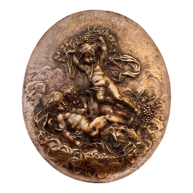 French 19th Century Heavy Bronze Relief Plaque of 3 Cherubs For Sale