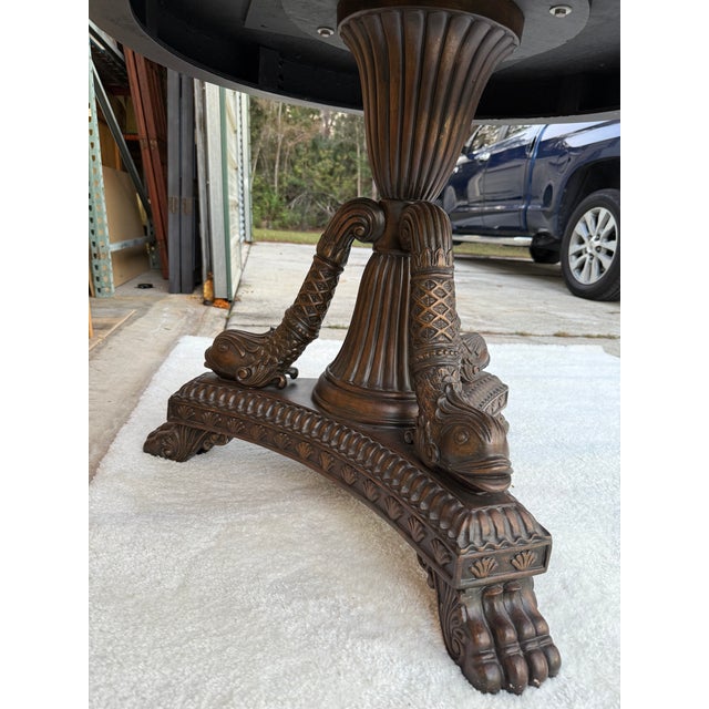 1980s Round Regency Style Center Table With Koi Motif Pedestal For Sale - Image 10 of 16