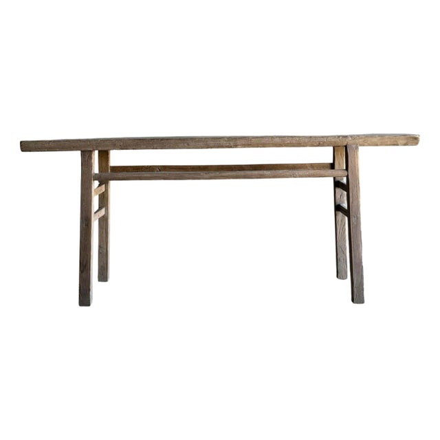 Vintage Elm Wood Console Table 77.5" For Sale