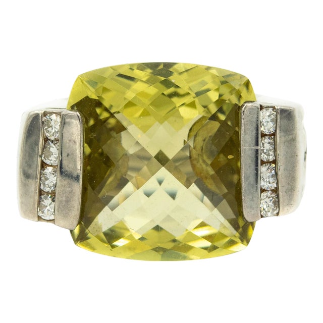 Yurman Green Quartz Diamond Sterling Silver Deco Cable Cocktail Ring size 5.5 For Sale