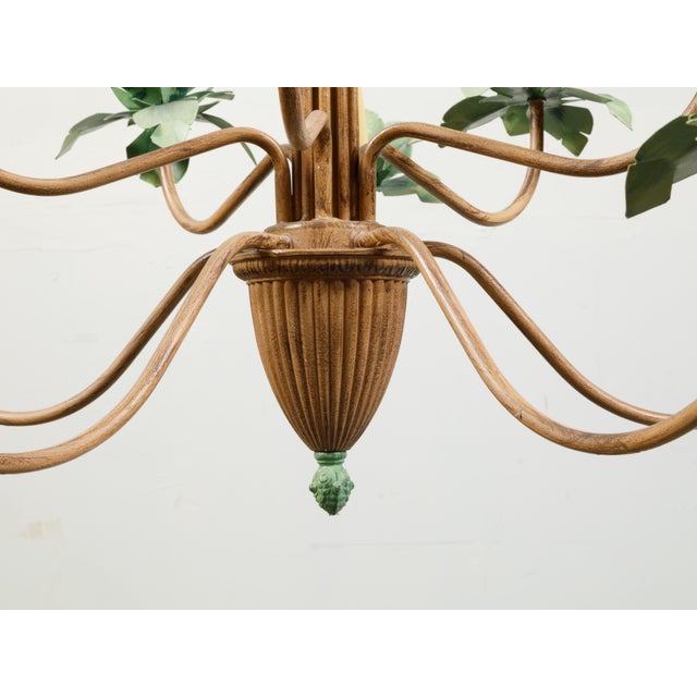 Mid 20th Century Mid-Century Modern Painted Tôle 10-Arm Palm Tree Light Fixture with Green Leaves For Sale In Atlanta - Image 6 of 10