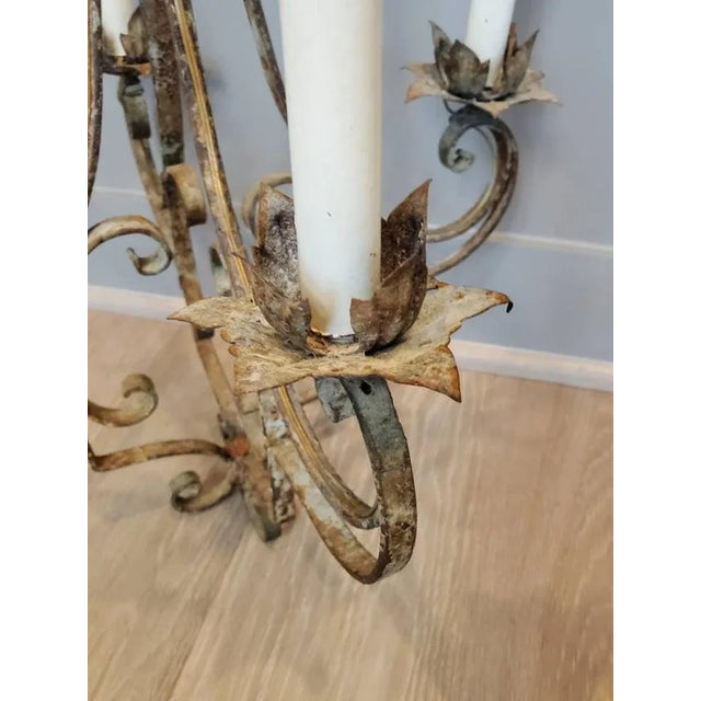 Verdigris Antique Egyptian Wrought Iron Electrified Chandelier For Sale - Image 8 of 11