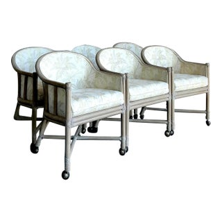 Vintage Boho McGuire Rattan Toboggan Dining Chairs - Set of 6 For Sale