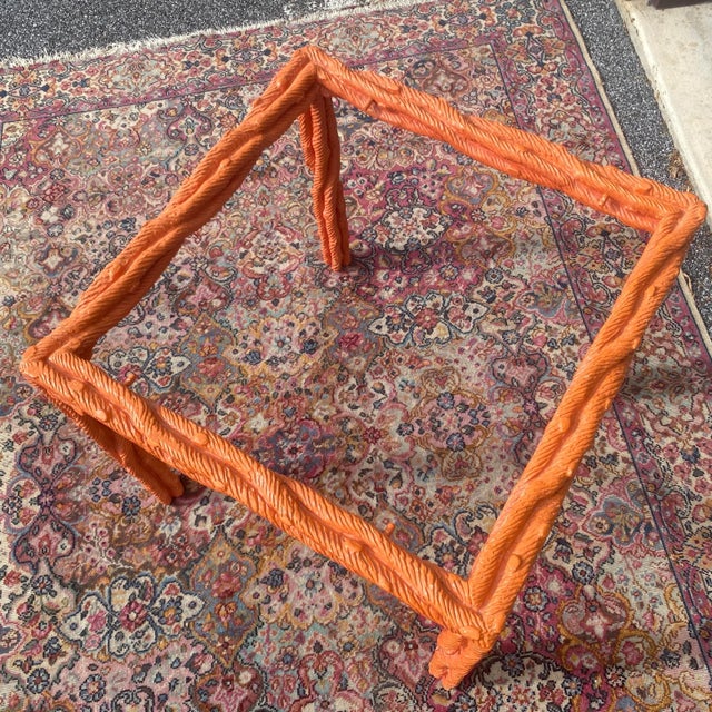 Vintage Orange Lacquered Carved Faux Bois Square Center or Side Table For Sale - Image 10 of 12