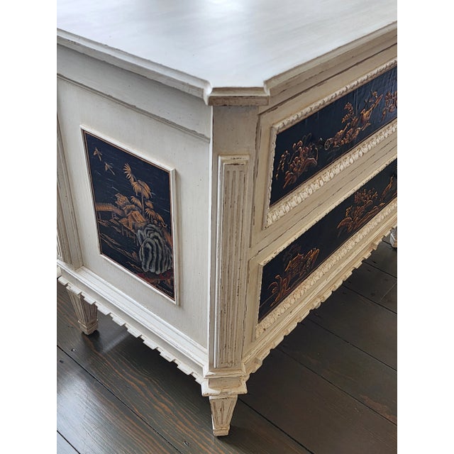 Chinoiserie White Hand Painted Chinoiserie Chest of Drawers Dresser by Lewis Mittman For Sale - Image 3 of 12