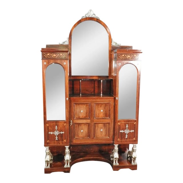 Monumental French Inlaid Rosewood Bronze Figured Vitrine China Cabinet For Sale