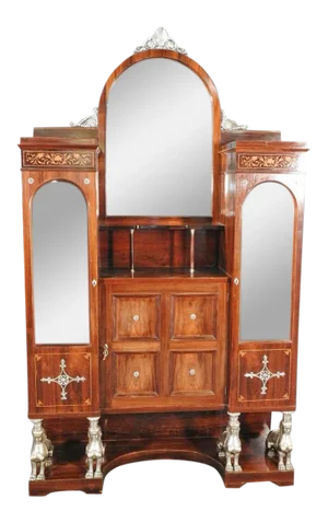 Monumental French Inlaid Rosewood Bronze Figured Vitrine China Cabinet