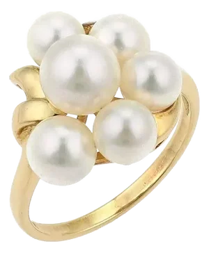 Mikimoto Akoya Pearls 18k Yellow Gold Cluster Ring, Size 6.5