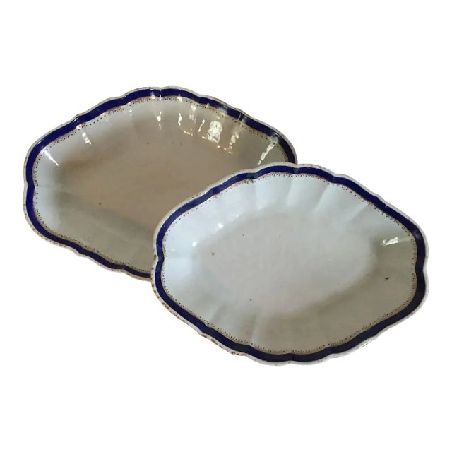 18th Century Chinese Export Porcelain Blue & White Lozenge Shape Dishes - A Pair For Sale