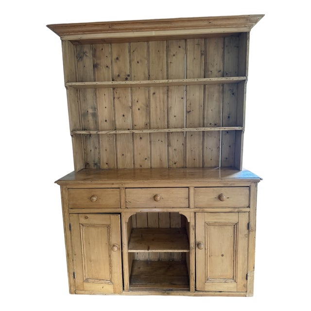 19th Century English Pine Welsh Dresser Step-Back Hutch For Sale