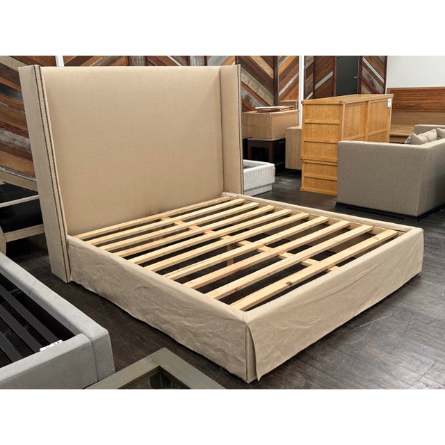 Traditional California King Size Restoration Hardware Wingback Bed Frame For Sale - Image 3 of 12
