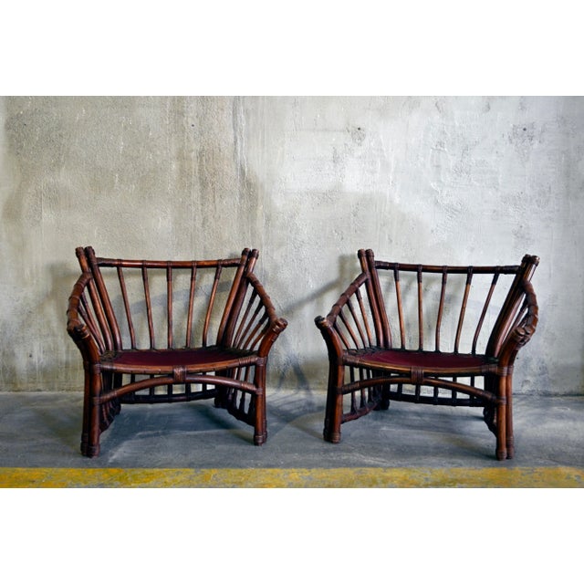 Vintage Leather and Rattan Chairs and Coffee Table, 1970s, Set of 3 For Sale - Image 6 of 12