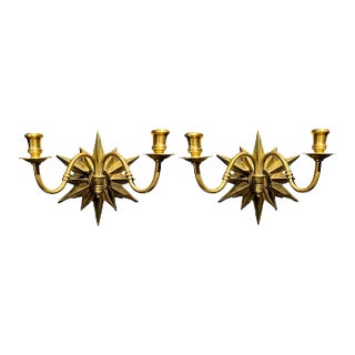 1920s Starburst Double Light Sconces - a Pair For Sale