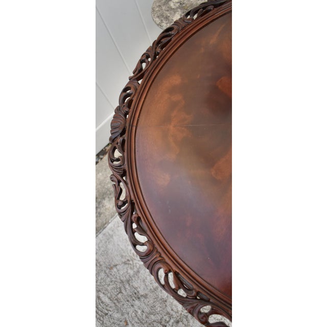 Chippendale Mahogany Tilt Top Table Vintage Chippendale Pie Crust Edge Pedestal 3 Leg For Sale - Image 3 of 13