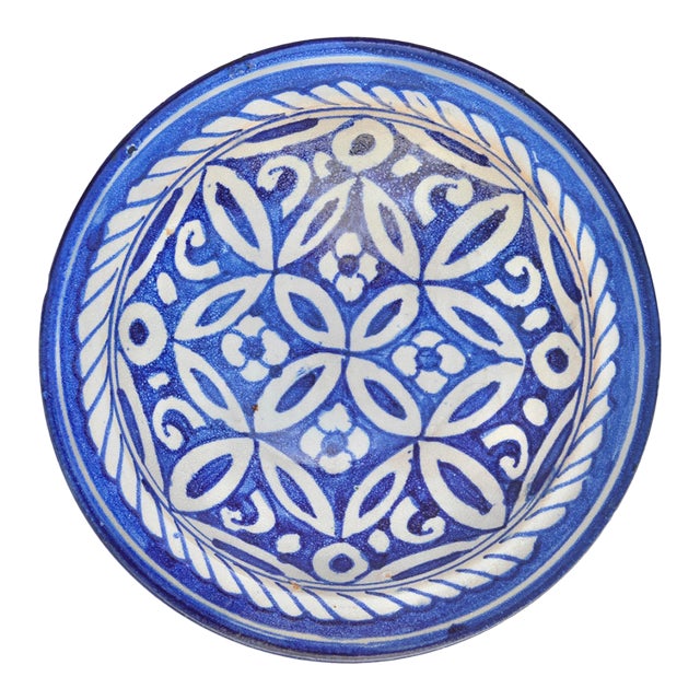 Mid 20th Century Handmade Blue Moorish-Patterned Ceramic-Art Decorative Plate For Sale