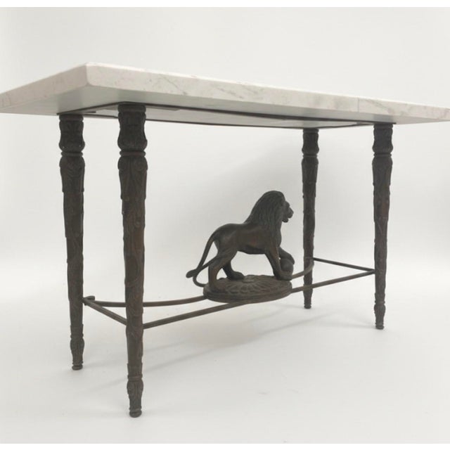 Neoclassical Marble Top Console Table With Bronze-Finish Lion Stretcher For Sale - Image 4 of 5