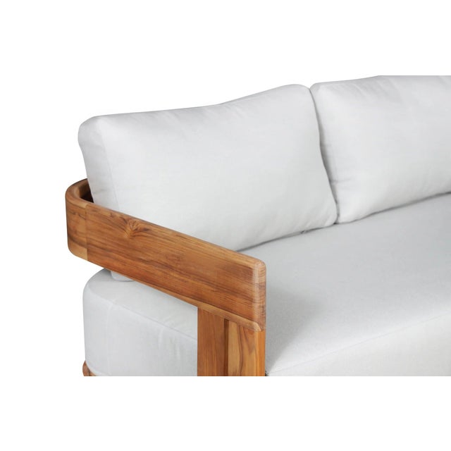 Modern Paradiso Outdoor Solid Teak Wood Sofa Set - Light Gray Fabric For Sale - Image 3 of 11