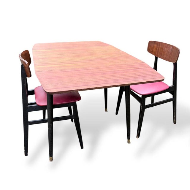 Mid-Century Modern Atomic Style Teak Drop-Leaf Dining Table with Chairs, 1960s, Set of 3 For Sale - Image 4 of 9