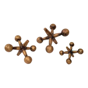 Set of 3 Bill Curry Gold Bronze Finished Cast Iron Jacks Sculptures, Atomic Age