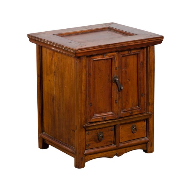 Early 20th Century Early 20th Century Chinese Elmwood Bedside Cabinet with Scalloped Apron For Sale - Image 5 of 13