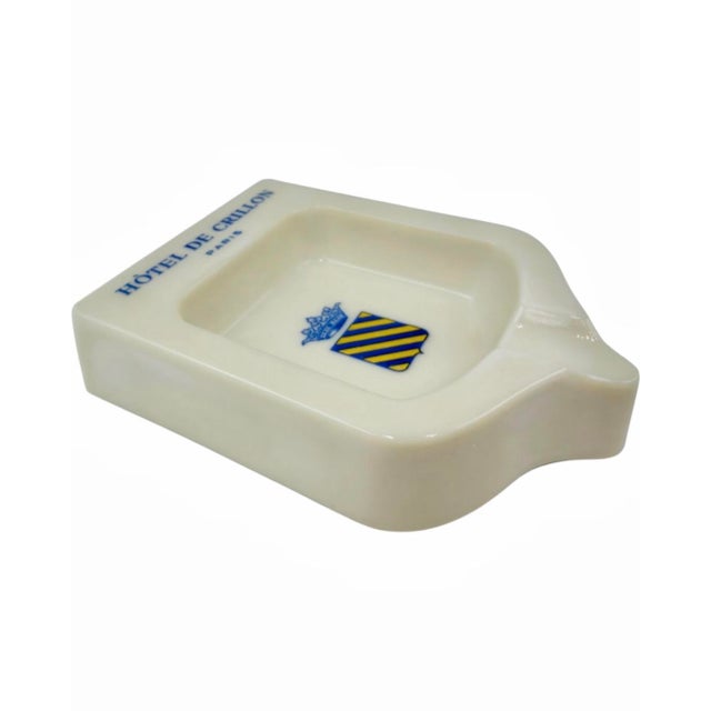 Mid-Century Modern Vintage Hotel De Crillon Paris Opalex Milk Glass Ashtray Catchall Dish France For Sale - Image 3 of 11