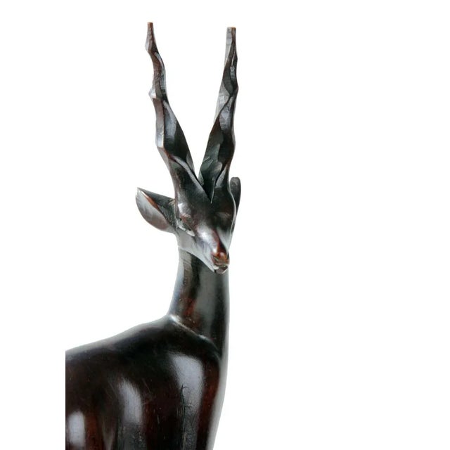 Vintage Hand-Carved Hardwood Gazelle Figurine For Sale - Image 6 of 7
