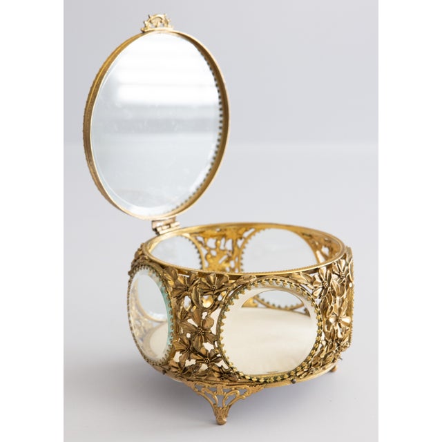 Antique French Ormolu Beveled Glass Jewelry Casket Dresser Box For Sale - Image 4 of 13