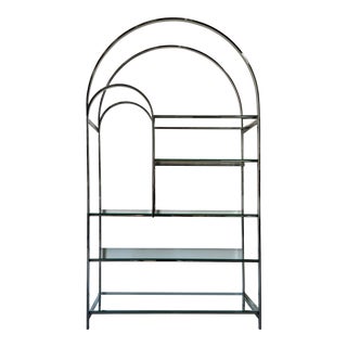 Milo Baughman Style Mid -Century Modern Chrome and Glass Etergere / Bookcase For Sale