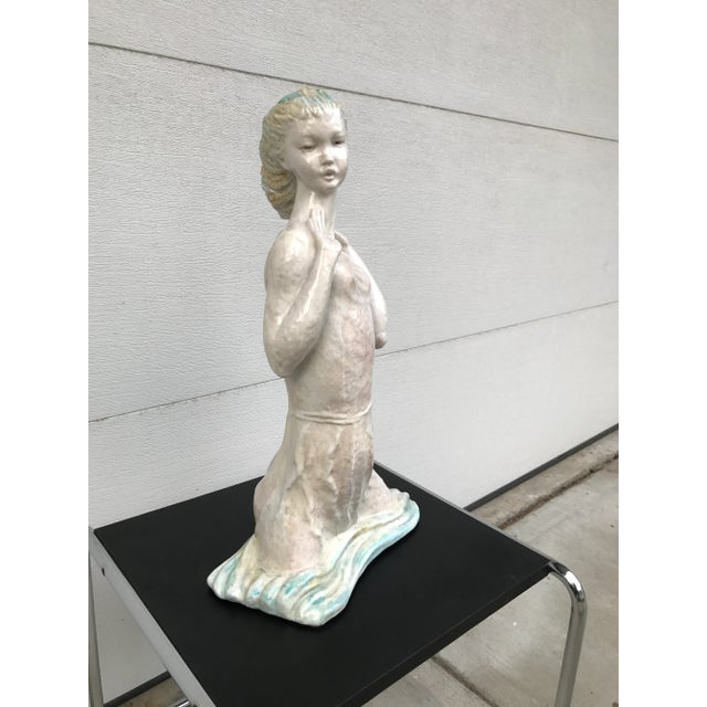 Sensuous vintage mid twentieth century 22" tall glazed earthenware bathing figurine by well known Italian ceramicist and...