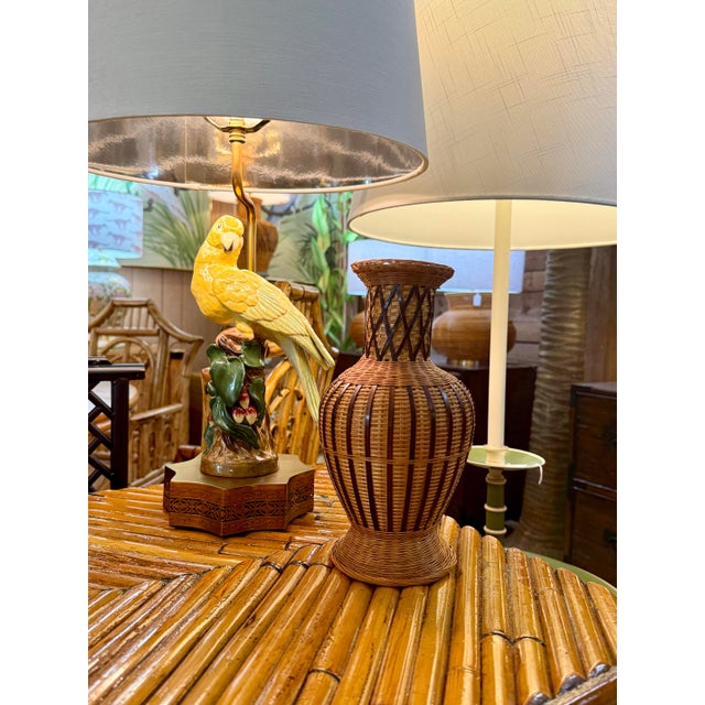 Vintage Boho Handmade Rattan & Ceramic Mixed-Material Vase For Sale - Image 11 of 11