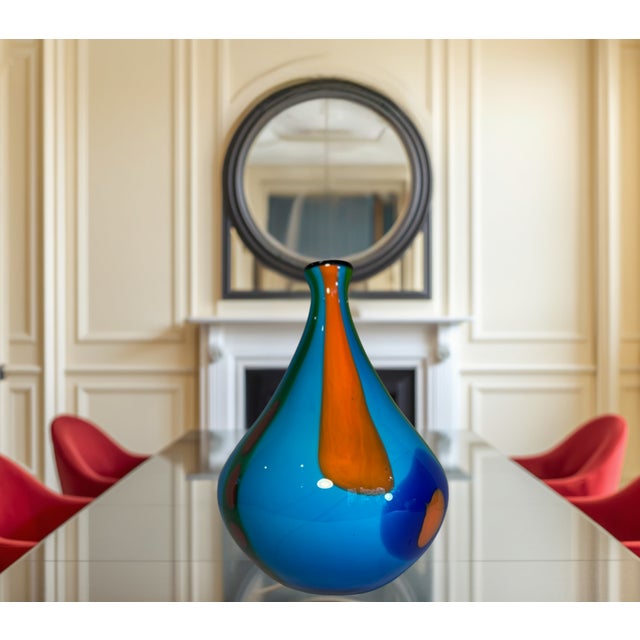 Murano 13+ In. Tall Murano Style Multicolor Tear Shaped Art Glass Vase For Sale - Image 4 of 16