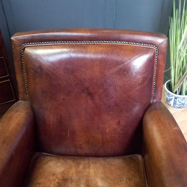 Art Deco Sheep Leather Club Armchair, 1950s For Sale - Image 11 of 15